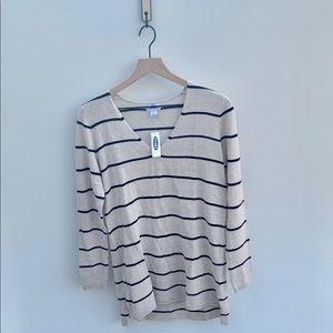 NWT Old Navy Striped Vneck Sweater M Black Cream